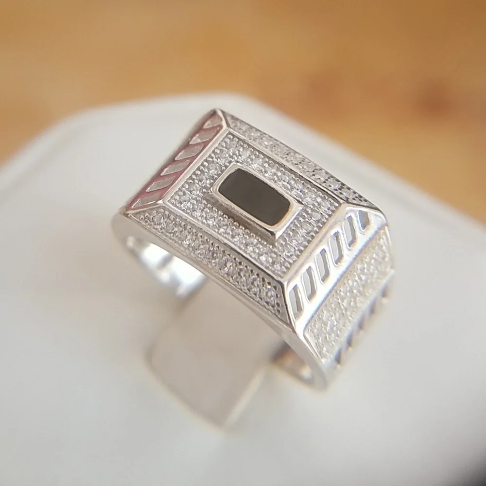 12mm 925 Sterling Silver Men's Onyx Ring Band